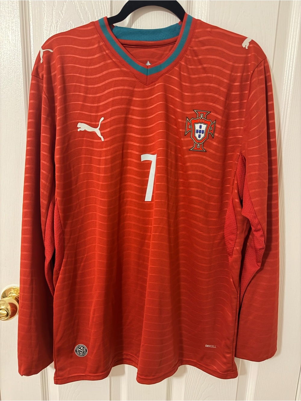 Puma Portugal Men's Long-Sleeve Soccer Jersey - Red with Teal Trim